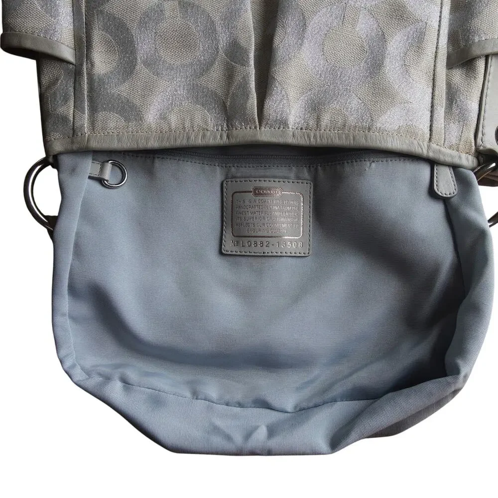 Coach Y2K Metallic Silver Signature Hobo Bag Powder Blue Lining L0882-13508 EUC
